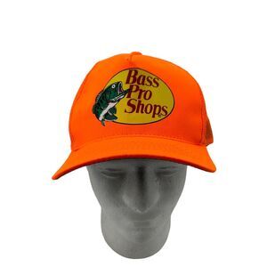 Bass Pro Shops Gone Fishing Trucker Hat Mens Bright Orange Mesh Snapback Hunting